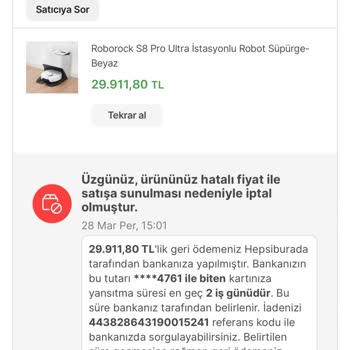 Hepsiburada Ürününüz Hatalı Fiyat İle Satışa Sunulması Nedeniyle İptal Olmuştur.