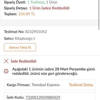 Trendyol Kitapkargo Satıcısı Hatalı Ürünü İade Kabul Etmiyor