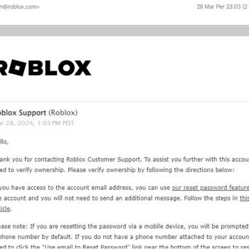 Roblox Destek Ekibi, Otomatik Bot Tarafından Cevap Veriyor.