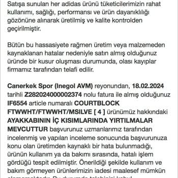 Sporjinal Adidas İç Astar Yırtığı