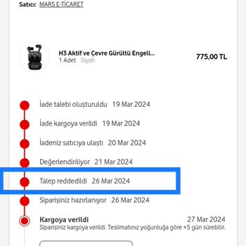 Mars E-Ticaret ve Elektronik Sistemler Bozuk Ürün Ve İade Talebi Reddedildi