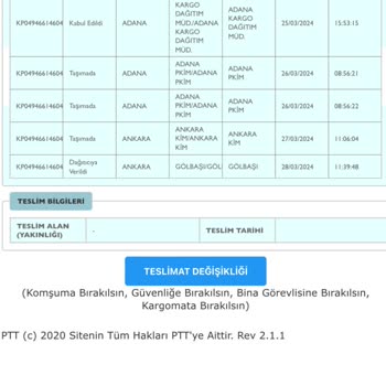 PTT Kargo Ürünü 2 Gündür Dağıtımda Gösterip Teslim Etmiyor
