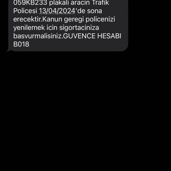 Güvence Hesabı Üzerime Kayıtlı Olmayan Araçla İlgili Mesaj