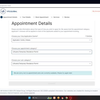 VFS Global VFS Litvanya Oturum Randevusu Vermiyor