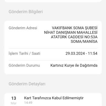 VakıfBank Kredi Kartı Kurye Şikayeti