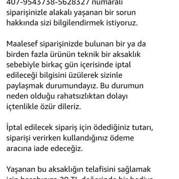 Amazon Satış Yapılan Ürünü İki Gün Sonra Bilgim Olmadan İptal Etmesi