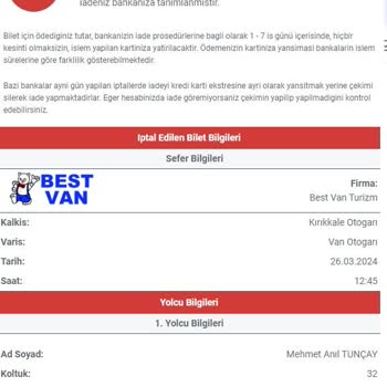 Obilet İptal İşleminin Sağlanmaması