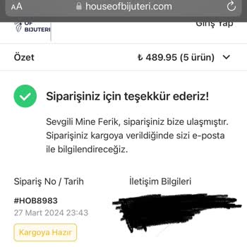 House Of Bijuteri Firmanın Cevap Vermemesi, Kargo