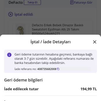 N11 DeFacto Mağazası Stokta Olan Ürünün Bitti Denilerek İptali.