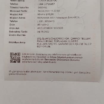 Arzum El. Mikseri Dişlileri Dönmüyor