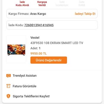 Aras Kargo Trendyol'dan Aldığım TV Kırık Çıktı Ve İade Sorunu Yaşıyorum