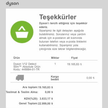 Dyson Habersiz Ürün İptali Ve Ücret İadesi Yapılmaması