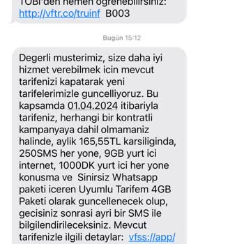 Vodafone İzinsiz Tarife Değişikliği Yapıyor