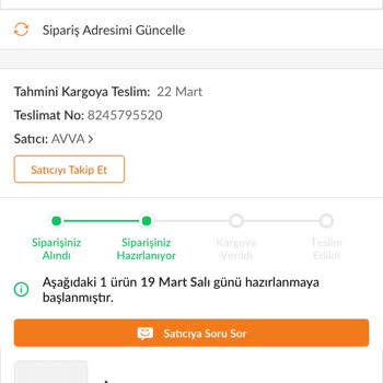 Avva Giyim Ürünüm 10 Gündür Kargolanmıyor