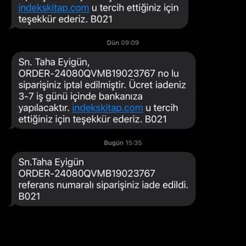 İndeks Kitap Kargo Şikayeti İade