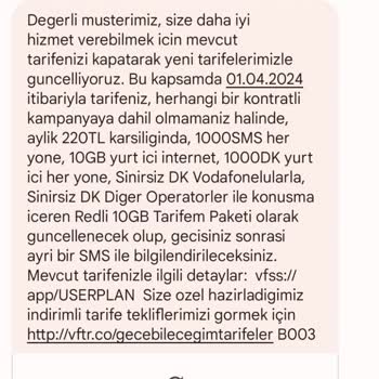 Vodafone Red Tarife Kapatması
