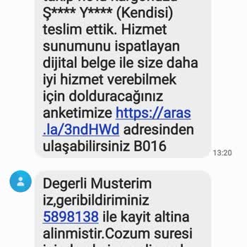 Aras Kargo Teslim Edilmişsiniz Yapılıp Teslim Edilmeyen Kargo