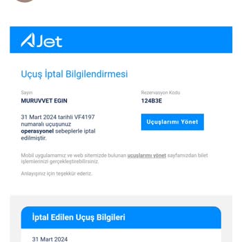 Ajet Sebepsiz Biletimi İptal Ediyor Ve Paramı İade Ediyor