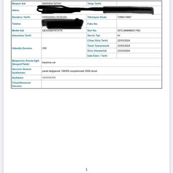 Samsung TV Panel Arıza