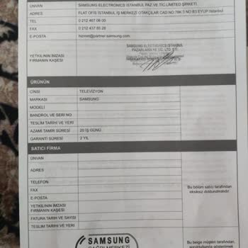Vatan Bilgisayar Aldığım Samsung Televizyon Ana Kart Yandı 1yıllık