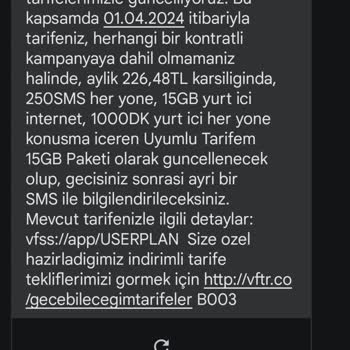 Vodafone İznim Olmadan Zorla Başka Tarifeye Geçmemi İstiyor