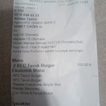 KFC Yanlış Ürün Teslimatı