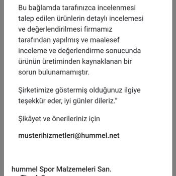 Hummel Defolu Ürün Satıp Arkasında Durmuyor. Hummel Pişmanlıktır.