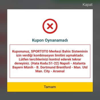 Nesine Kod 51-22 Hatası Veriyor