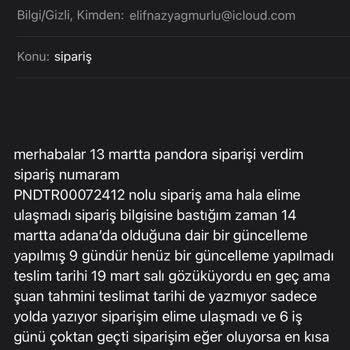 Pandora Mücevher Siparişim Kayıp Ama Para İade Olmuyor