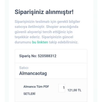 Almanca Otağ Shopier Üzerinden Alınan PDF Setlerinin Gönderimi Gecikiyor