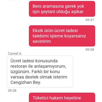Yemeksepeti Eksik Ürün Gönderimi