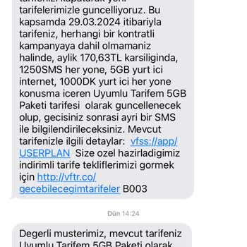 Vodafone Keyfe Göre Tarife Değişikliği