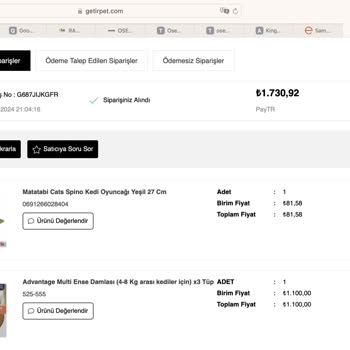 Getirpet Pet Firması Siparişimi Onayladı Göndermiyor