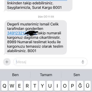 Sürat Kargo Kütahya Çinikent Şubesi Siparişi Teslim Etmedi