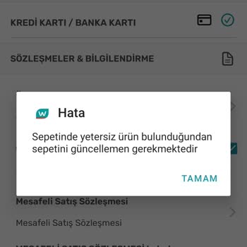 Watsons Sepetinizde Yetersiz Ürün Hatası