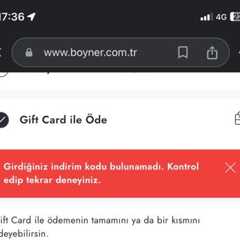 Boyner.com Multinet Gift Card Hatası