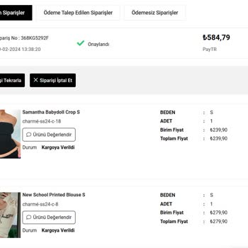 Charmé Butik Siparişi 1 Ay Sonra Gönderdi Ve Ürünler Kalitesiz