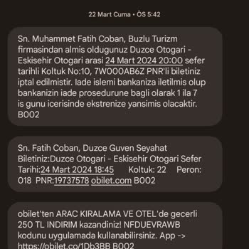 Obilet Para İadesi Hala Gerçekleşmedi