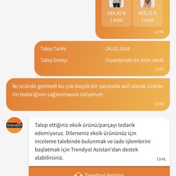 Trendyolmilla Eksik Ürün Gönderimi