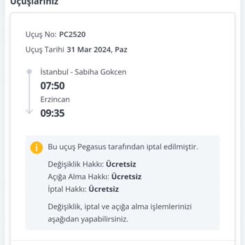 Pegasus Uçuş Bileti İptali