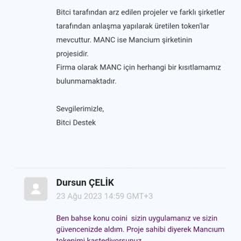 Mancium Token Mağduriyetimin Giderilmesi Talebi