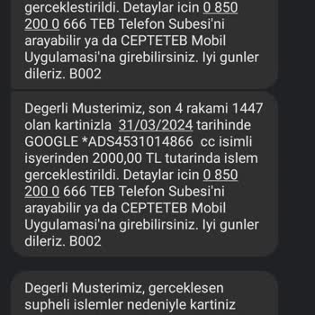 TEB Bankası Tarafından Bilgim Olmadan Google*ads Parası Çekilmesi