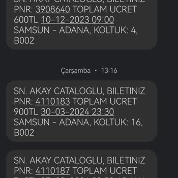 As Adana Seyahat Adana-Samsun Yolculuğunda Tekrarlayan Arıza Mağduriyeti