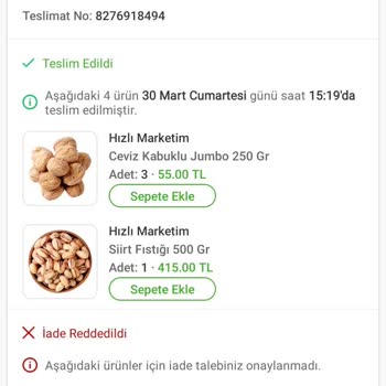 Organik Köylü Pazarı-Trendyol GO Eksik Ürün