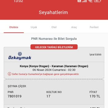 Obilet Otobüs Bileti İptali İade