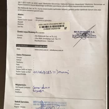 Onvo Yedek Parça Sorunu. 60 Gün Olmasına Rağmen Halen Çözüm Yok.