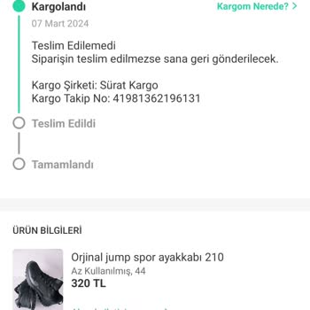 Sürat Kargo İadem Bir Aydır Tarafıma Teslim Edilmedi.