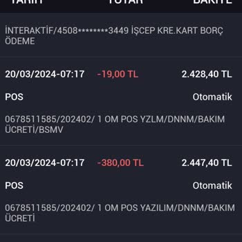 İş Bankası Pos Bakım Ücreti Kesintisi