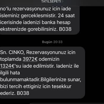 Tam Ödenmeyen İade Tatil Sepeti