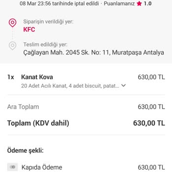 Yemeksepeti İptal Bedelini Ödemiyor.